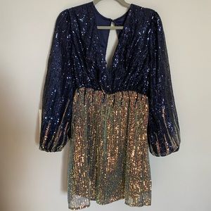 Women’s Blue and Gold Sequin Dress NWOT